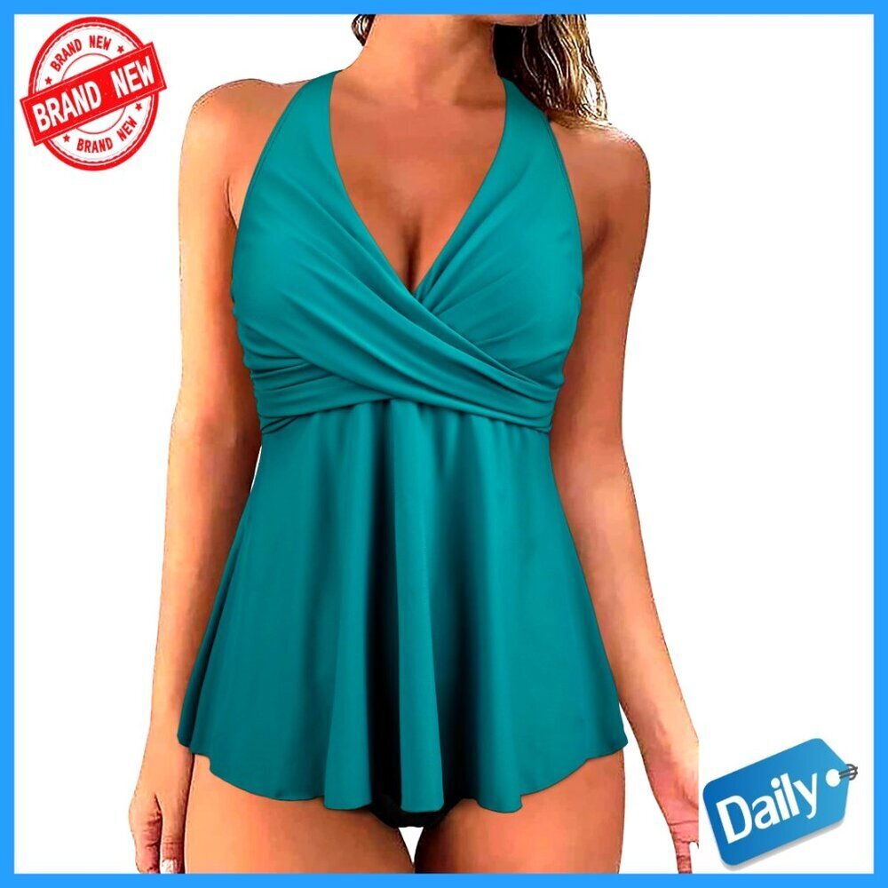 Underwire Tankini Top V-Neck Crossover Swimwear Flowy Flared Fit